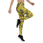 Mother's Day Gift, Mother's Day Leggings Yellow Roses with Blue Leaves Women's Leggings