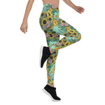 Mother's Day Gift, Mother's Day Leggings Yellow Sunflowers and Pink Roses Flower Women's Leggings