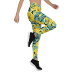 Mother's Day Gift, Mother's Day Leggings Yellow Watercolor Roses with Leaves and Buds pattern Women's Leggings