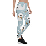 Scotstee Shop - Bichon Frise Bones and Paws Blue Cute Christmas Dogs Women's Christmas Leggings
