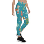 Scotstee Shop - Lovely Llamas Christmas Teal Halloween Women's Leggings