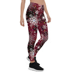 Scotstee Shop - Maroon White Snowflake Pattern Christmas Halloween Women's Leggings