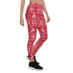 Scotstee Shop - Modern Nordic Knit Ugly Sweater Red White Pattern Halloween Women's Leggings
