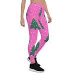 Scotstee Shop - Christmas Tree and Snowfall on Pink Women Christmas Leggings