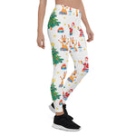 Scotstee Shop - Christmas Trees Santa and a cute Cheerful Deer drinking Champagne Gift Boxes and Snowflakes Women Christmas Leggings