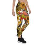 Mother's Day Gift, Mother's Day Leggings Autumn pattern featuring Bullfinches, Dahlia and Chrysanthemum flowers, various berries, leaves and bugs Women's Leggings