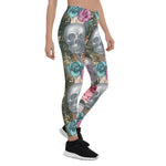Mother's Day Gift, Mother's Day Leggings Boho Skull with Rose Flowers Women's Leggings