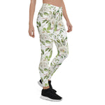 Mother's Day Gift, Mother's Day Leggings Elegant Antique White Rose Botanical Pattern Women's Leggings