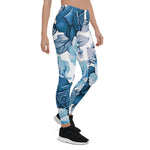 Mother's Day Gift, Mother's Day Leggings Elegant Modern Floral Blue Women's Leggings