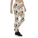 Mother's Day Gift, Mother's Day Leggings Elegant Pink Blue & Orange Floral Watercolor Women's Leggings