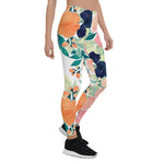 Mother's Day Gift, Mother's Day Leggings Elegant Pink Blue & Orange Rose Floral Watercolor wOMEN'S Leggings