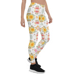 Mother's Day Gift, Mother's Day Leggings Fashion Watercolor Floral Rose Yellow and Pink Women's Leggings