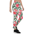 Mother's Day Gift, Mother's Day Leggings Floral Red Camellia Flowers Women's Leggings