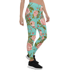 Mother's Day Gift, Mother's Day Leggings Floral Rose Garden Pattern Blue Women's Leggings