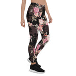 Mother's Day Gift, Mother's Day Leggings Garden Flower Rose Dark Pattern Women's Leggings