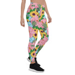 Mother's Day Gift, Mother's Day Leggings Peonies Yellow Sunflowers Watercolor Women's Leggings