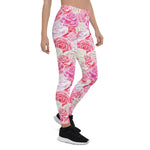 Mother's Day Gift, Mother's Day Leggings Pink and White Roses Seamless Flower Women's Leggings