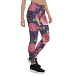 Mother's Day Gift, Mother's Day Leggings Pink Roses Romantic On Purple Women's Leggings