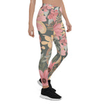 Mother's Day Gift, Mother's Day Leggings Pink Sage Green Flowers Leave Watercolor Pattern Women's Leggings