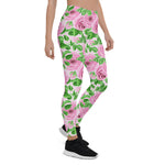 Mother's Day Gift, Mother's Day Leggings Pink Watercolor Roses with Leaves and Buds patter Women's Leggings