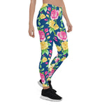 Mother's Day Gift, Mother's Day Leggings Pink Yellow Rose Floral Pattern Women's Leggings