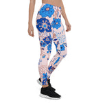Mother's Day Gift, Mother's Day Leggings Pretty Azure Blue Blush Pink Floral Women's Leggings