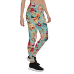 Mother's Day Gift, Mother's Day Leggings Red pink orange and violet vintage flowers with leaves Women's Leggings
