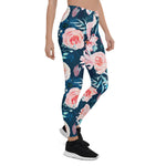 Mother's Day Gift, Mother's Day Leggings Rose seamless pattern with watercolor on blue Women's Leggings