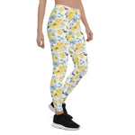 Mother's Day Gift, Mother's Day Leggings Rose Yellow and Blue Watercolor Pattern Flower Women's Leggings