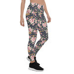 Mother's Day Gift, Mother's Day Leggings Roses Vintage Flower pattern on navy Women's Leggings