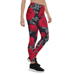 Mother's Day Gift, Mother's Day Leggings Seamless pattern Red Rose Flowers Vintage Women's Leggings