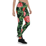 Mother's Day Gift, Mother's Day Leggings Seamless pattern with Red Roses Flowers Women's Leggings