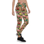 Mother's Day Gift, Mother's Day Leggings Vintage Rose Garden in Teal Women's Leggings