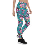 Mother's Day Gift, Mother's Day Leggings Vintage Rose pattern on Blue Women's Leggings
