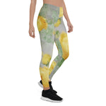 Mother's Day Gift, Mother's Day Leggings Vintage Yellow Rose and Grey Watercolor Floral Women's Leggings