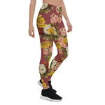 Mother's Day Gift, Mother's Day Leggings Vintage Chrysanthemum Flowers on Dusty Rose Women's Leggings