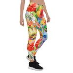 Mother's Day Gift, Mother's Day Leggings watercolor hand painted background with magnolia, lily, orchid flowers and tropical leaves Women's Leggings