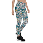 Mother's Day Gift, Mother's Day Leggings White Rose Flowers and Goldfinch Birds Women's Leggings