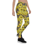 Mother's Day Gift, Mother's Day Leggings Yellow Roses with Blue Leaves Women's Leggings