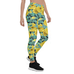 Mother's Day Gift, Mother's Day Leggings Yellow Watercolor Roses with Leaves and Buds pattern Women's Leggings