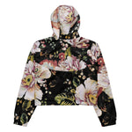 Women’s cropped windbreaker Bohemian Chic Pink Flowers Dark Floral Summer Rose Women's Cropped Windbreaker