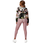 Women’s cropped windbreaker Bohemian Chic Pink Flowers Dark Floral Summer Rose Women's Cropped Windbreaker