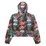 Women’s cropped windbreaker Boho Skull with Rose Flowers Summer Rose Women's Cropped Windbreaker