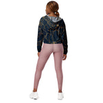 Women’s cropped windbreaker Elegant Gold Roses Floral Drawing Blue Summer Rose Women's Cropped Windbreaker