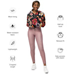 Women’s cropped windbreaker abstract solid flowers full arrangement Summer Rose Women's Cropped Windbreaker