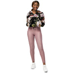 Women’s cropped windbreaker Bohemian Chic Pink Flowers Dark Floral Summer Rose Women's Cropped Windbreaker