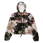 Women’s cropped windbreaker Bohemian Chic Pink Flowers Dark Floral Summer Rose Women's Cropped Windbreaker
