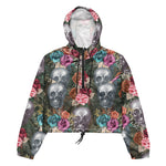 Women’s cropped windbreaker Boho Skull with Rose Flowers Summer Rose Women's Cropped Windbreaker