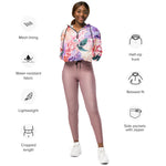 Women’s cropped windbreaker Chrysanthemum Rose Peony and Blooming Flowers Watercolor Summer Rose Women's Cropped Windbreaker