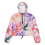 Women’s cropped windbreaker Chrysanthemum Rose Peony and Blooming Flowers Watercolor Summer Rose Women's Cropped Windbreaker